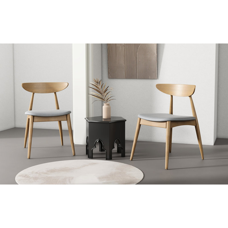 2 - Pack Retro Dining Chairs In Natural + Beige, Ergonomic Curved Back, Rubberwood Frame, And Easy Assembly Back Rest, Foam Filled Seats