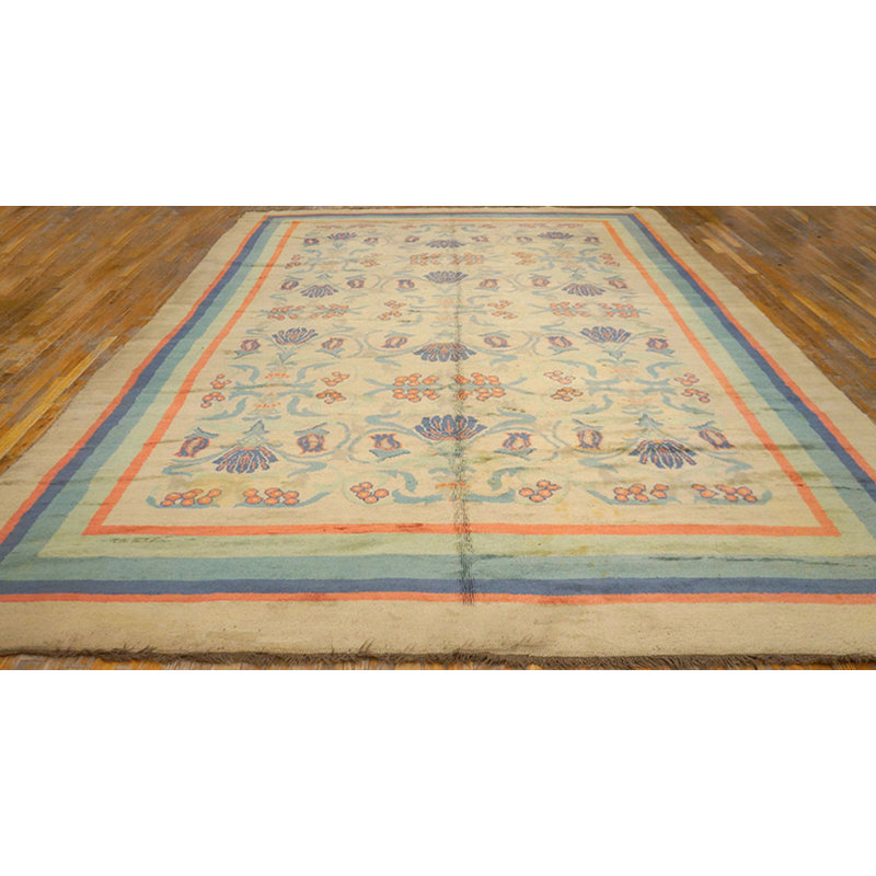 Light Ivory Color Antique Irish Floral Arts & Crafts Design Donegal Rug
