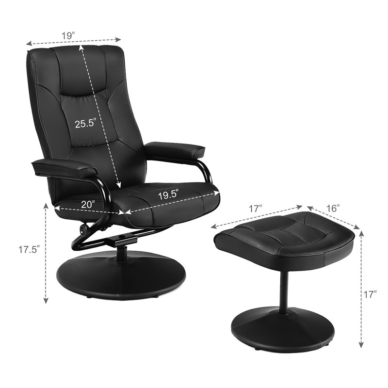 Hetherington Faux Leather Swivel Recliner, Black Faux Leather