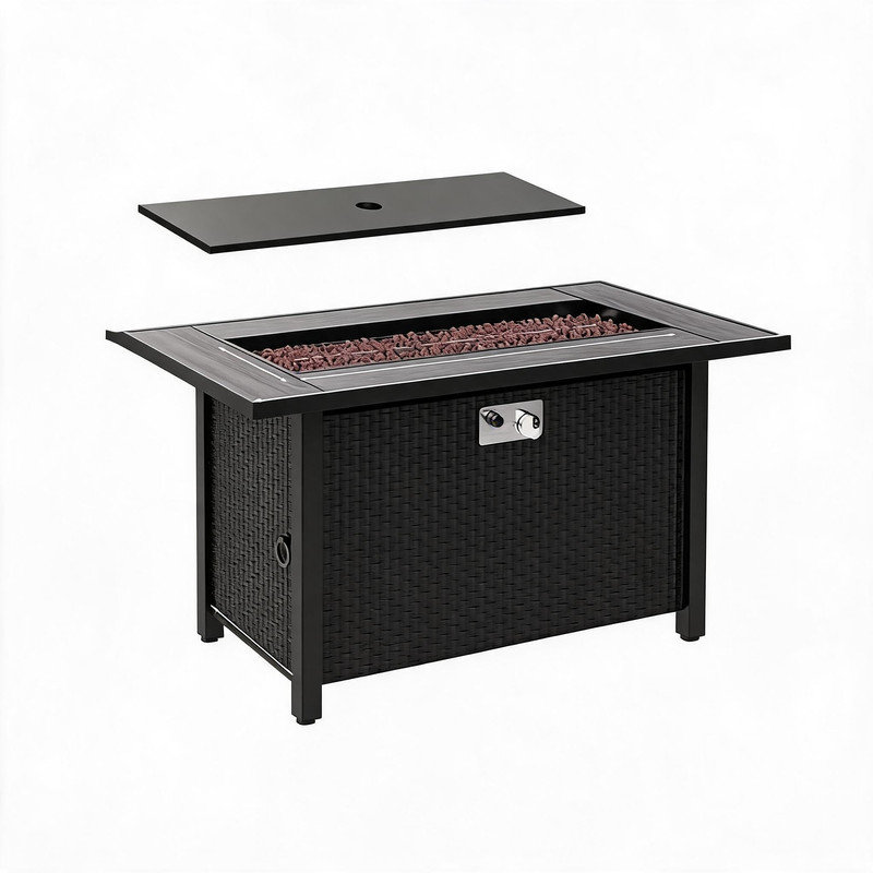 Table de foyer au propane de 114 cm (45 po). Foyer au gaz en acier de 50 000 BTU avec couvercle et pierres de lave. Foyer extérieur homologué pour patio, terrasse ou jardin.