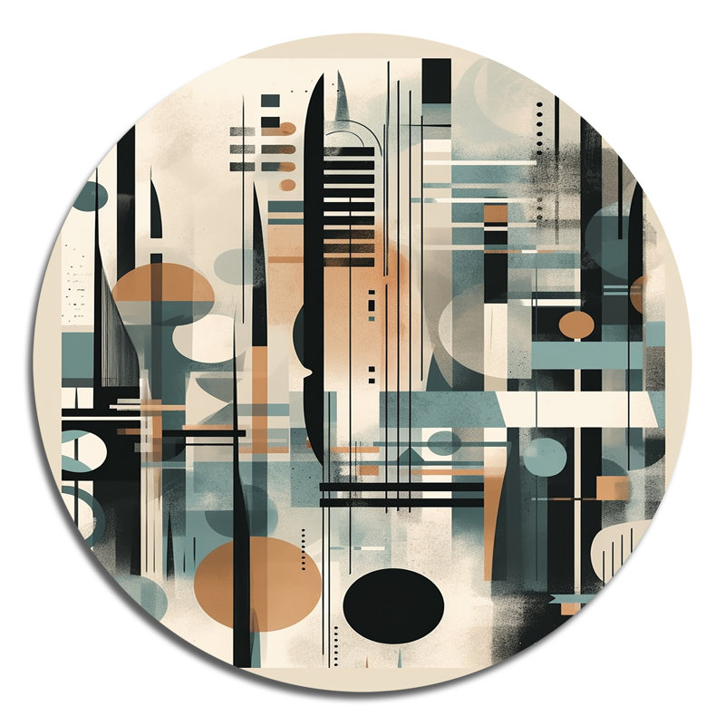 Crème bleu géométrique calme en profondeur III - Minimalisme abstrait, art mural rond sur métal, H 23 po x l 23 po x P 1 po