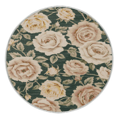 Machine Washable Botanical Beige Area Rug