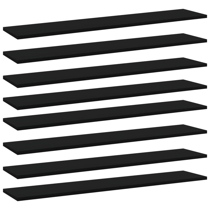 Bookshelf Boards 8 pcs Engineered Wood, Black, (8 Shelves) 0.59" H x 39.37" W x 7.87" D