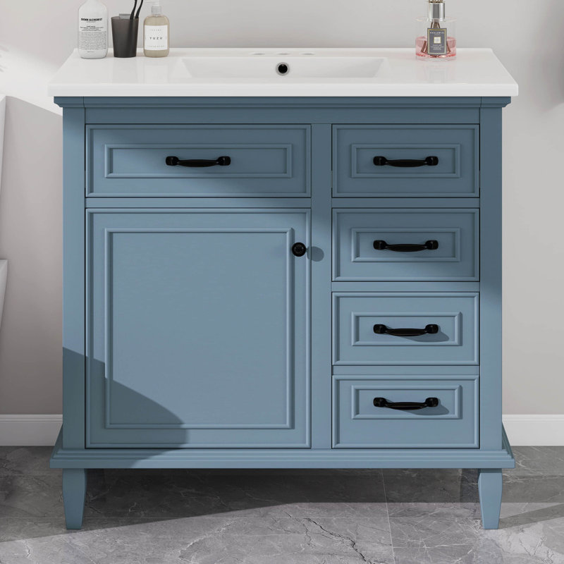 Meuble-lavabo 36 po avec lavabo, meuble-lavabo simple avec armoire, 2 tiroirs rabattables, 2 tiroirs et tablette réglable