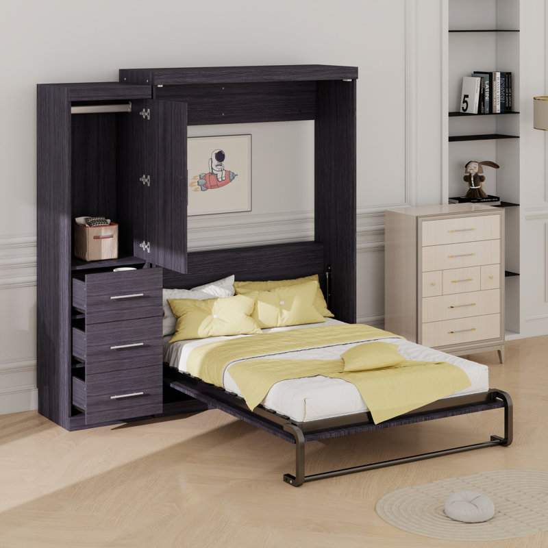 Lit escamotable avec garde-robe et tiroirs, lit de rangement, peut être plié dans une armoire