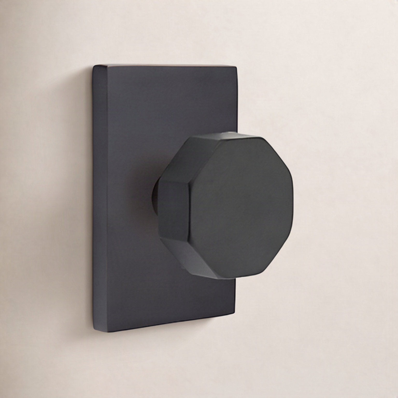 Octagon Passage Door Knob with Rosette, Flat Black