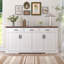 Table d'appoint cannelée 63 po, blanc, 4 portes, 3 grands tiroirs, commode de cuisine, tablettes réglables, poignées en métal, unité de rangement à bout rabattable, rangement spacieux, fonction coulissante en douceur-1011732172