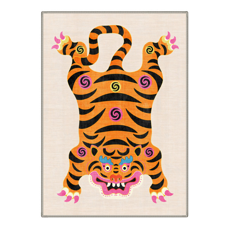 Verdant Animal Print Machine Washable Orange / Black / Beige Indoor Area Rug with Non-Slip Backing, Rectangle 8' x 10'