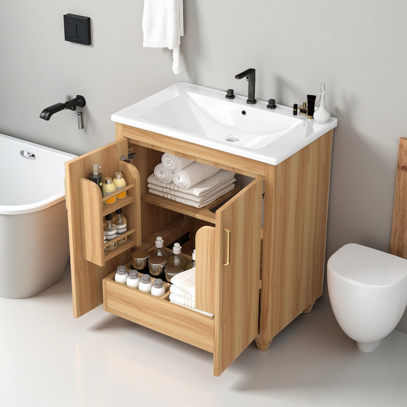 Meuble-lavabo de 30 po avec lavabo en céramique, tablette réglable, tiroir à panneaux modulaire et porte