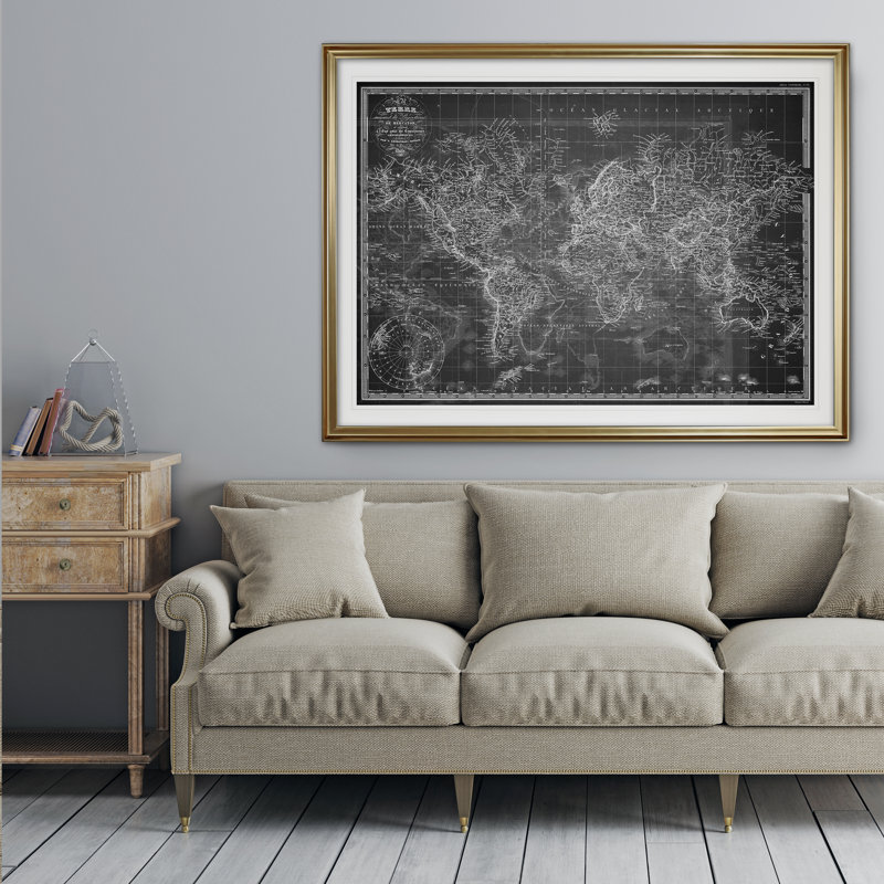 "rétro carte du monde" v "impression, H 31 po x l 43 po x P 1,5 po, Cadre noir