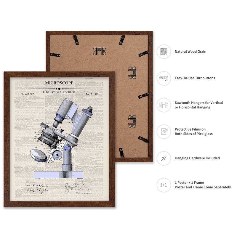 Microscope Blueprint No1, Affiche, H 08 po x l 10 po, Encadrement brun