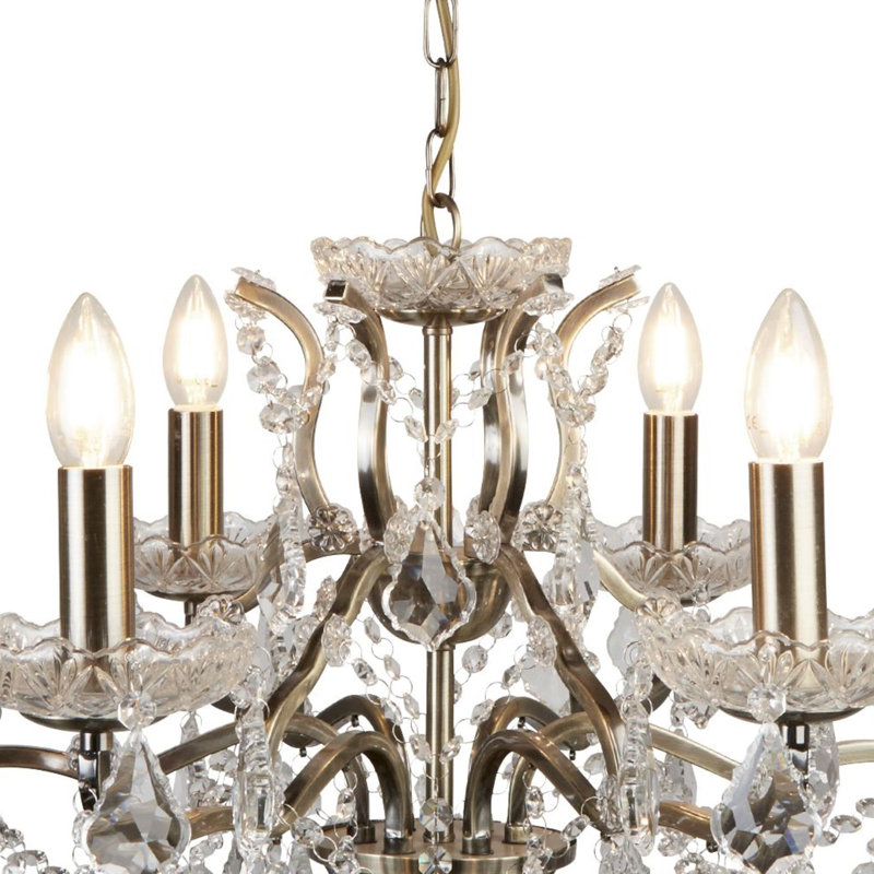 Bastia 6 - Light Candle Style Chandelier, Antique Brass