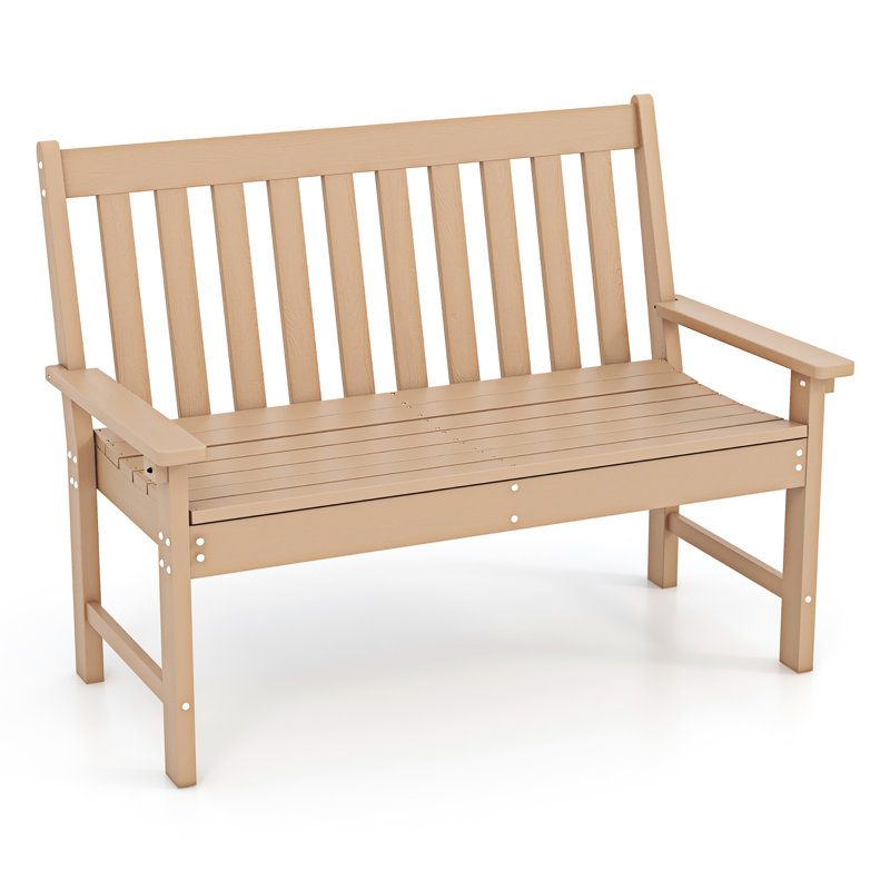 Garden Bench All-Weather HDPE 2-Person Outdoor Bench for Front Porch Backyard, Brown