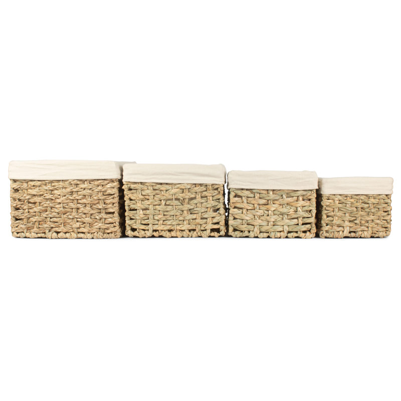 Fleur De Lis 3 Piece Wicker Storage Basket Set with Lining