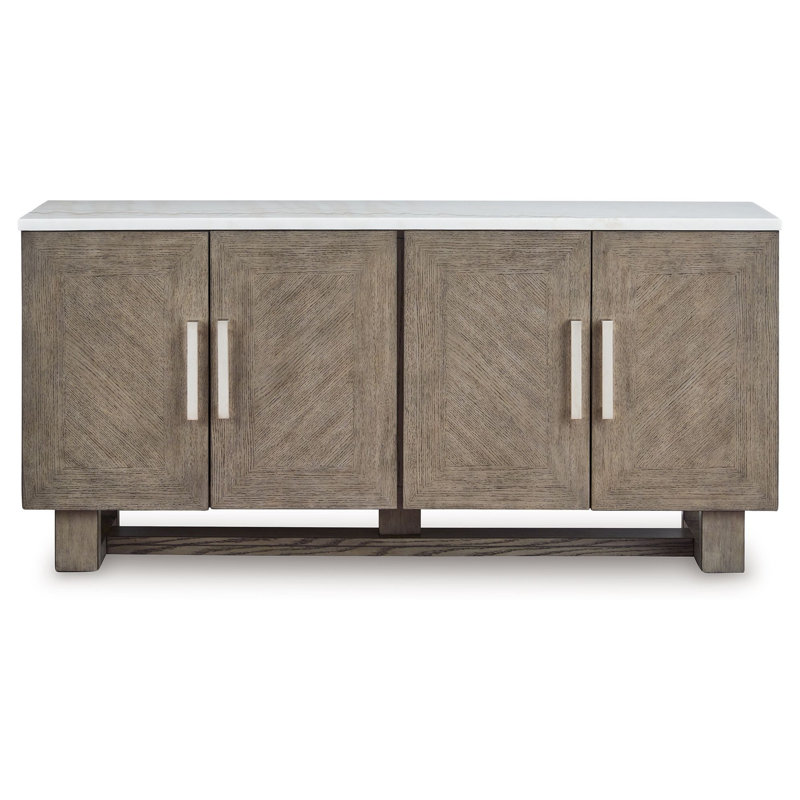 Grayish Brown and White 68" TV Stand with Marble Top