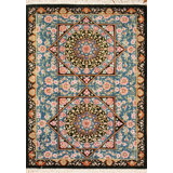 Azerbaijan Hand Knotted Wool Floral Area Rug in Blue/Brown/Pink