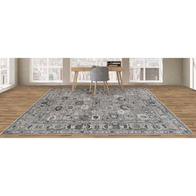 Tapis oriental oriental en laine noué à la main de couleur taupe / gris / noir