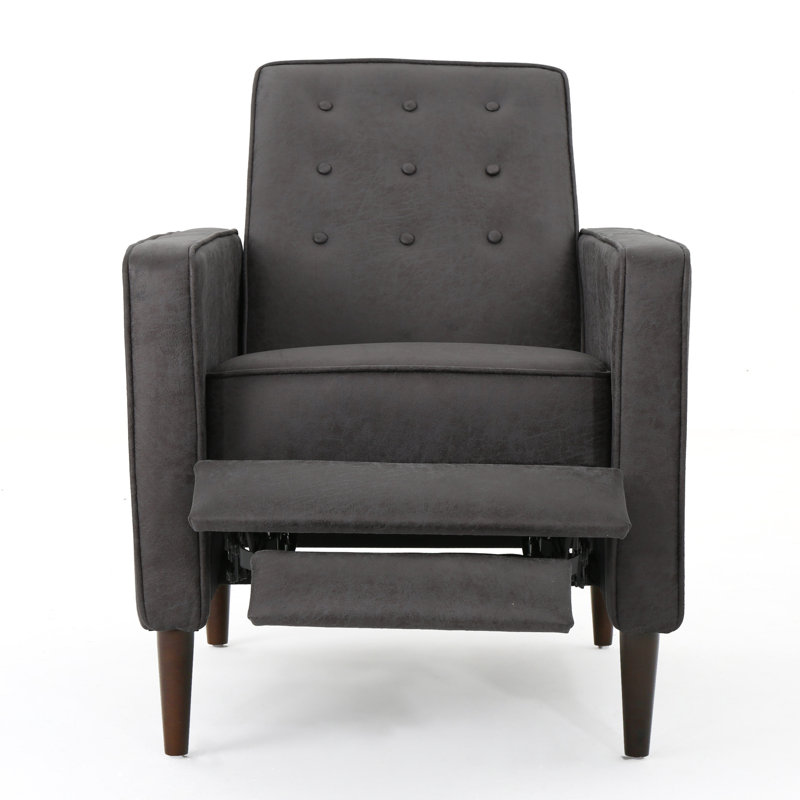 Button Tufted Upholstered Manual Push-Back Recliner , Slate Microfiber