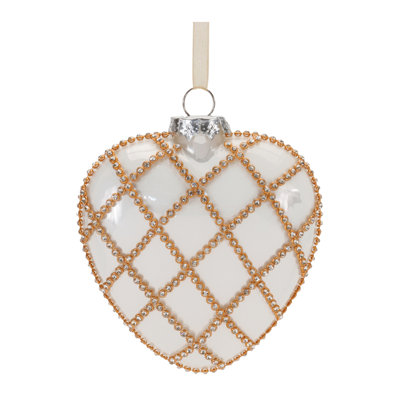Melrose International Jeweled Glass Heart Ornament (set Of 12) In Brown;white
