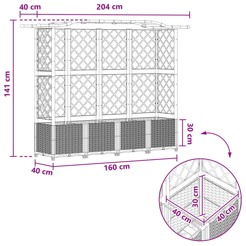 Planter, 141cm H x 204cm W x 40cm D, Grey