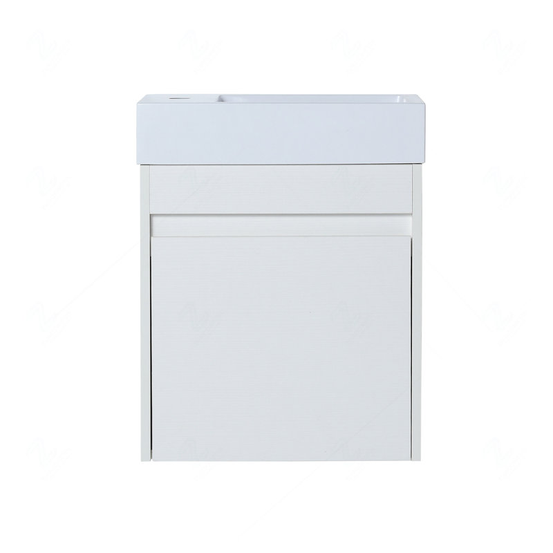 Meuble-lavabo flottant mural 18 po avec lavabo en résine blanche et porte à fermeture en douceur, Blanc