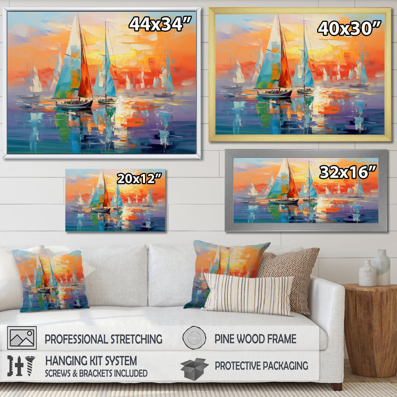 Voilier abstrait Coastal Symphony II - bateau à voile, art mural, H 34 po x l 44 po x P 1,5 po, Toile tendue