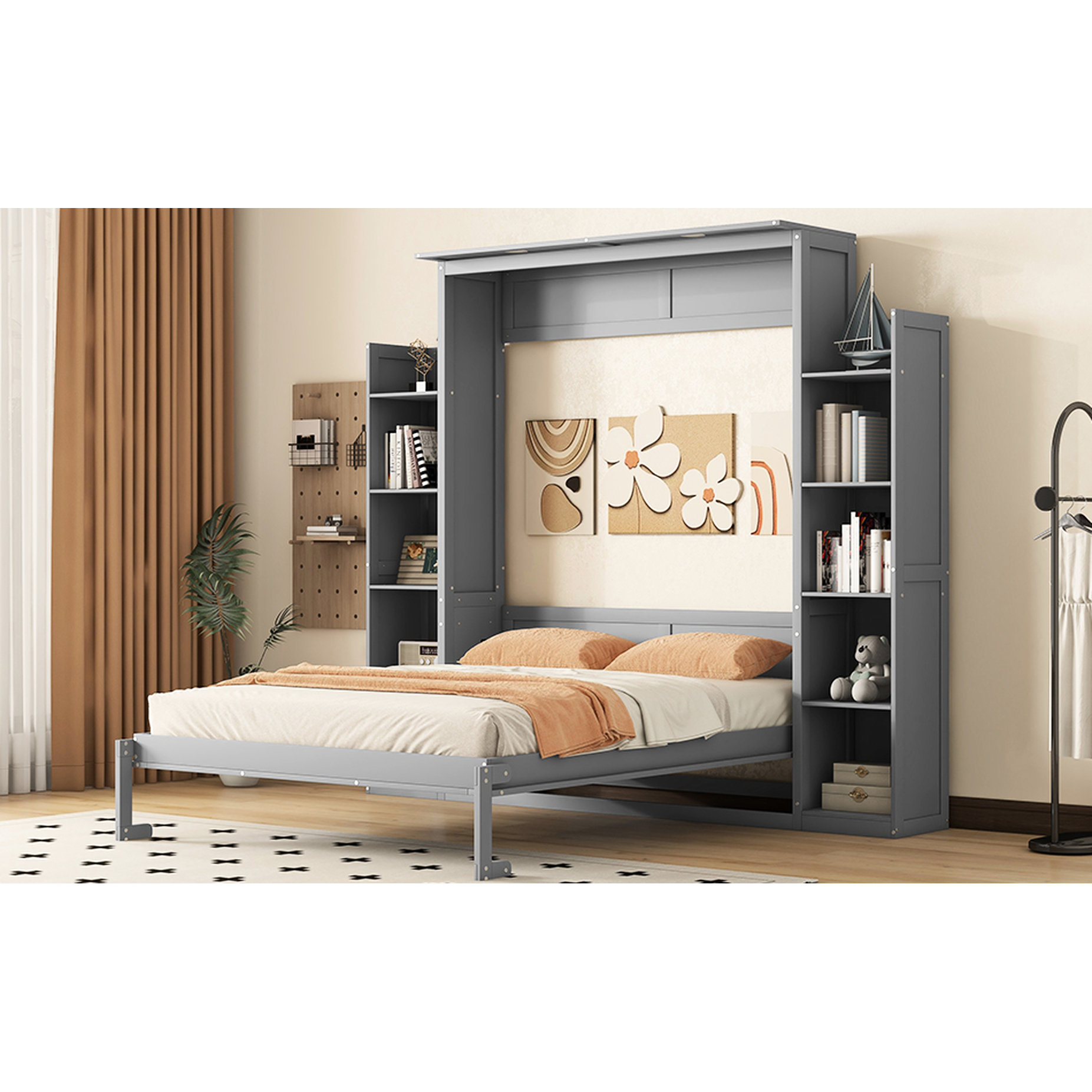 Latitude Run® Bed With Shelves And Led Lights - Comfortable Space Saver ...