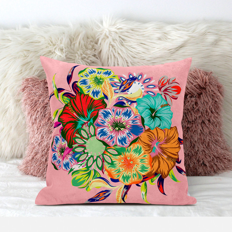 Friendship Bouquet - Red Indoor / Outdoor Square Cushion, 66cm H x 66cm W, Purple/Green/Peach