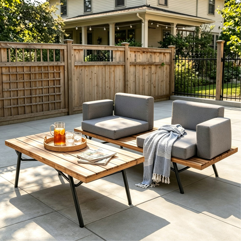 Causeuse d'extérieur avec table basse Canoga