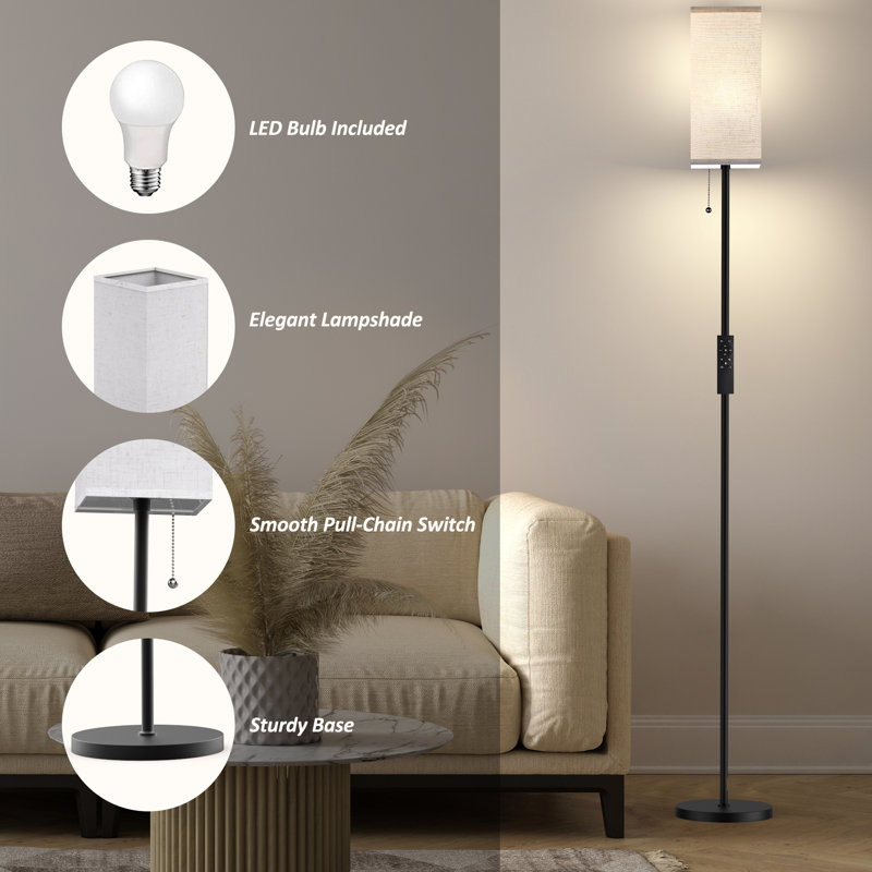 Adjustable White Metal Floor Lamp with Beige Linen Shade