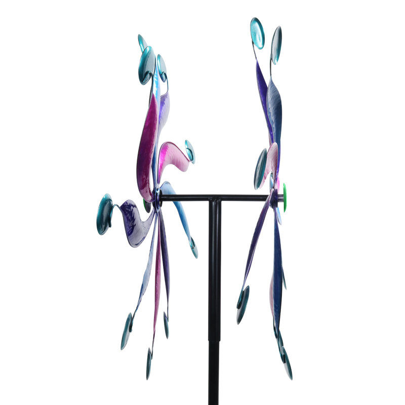 Pink and Blue Metal Double Pinwheel Spinner Garden Stake