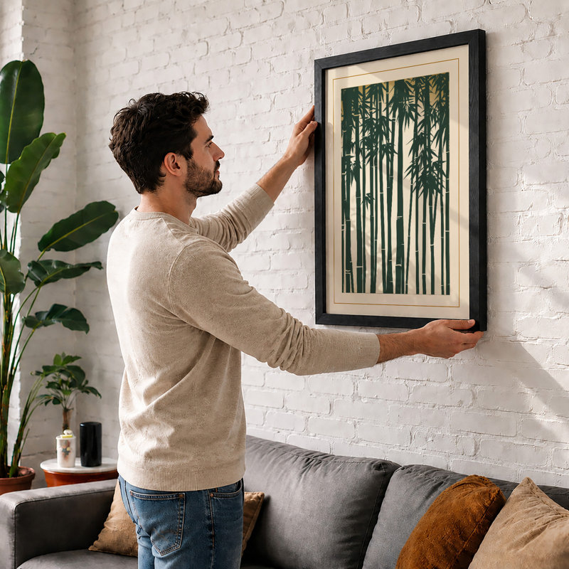 Bamboo Grove Japandi - Framed Print, Black, A3 - 42.0 x 29.7 cm