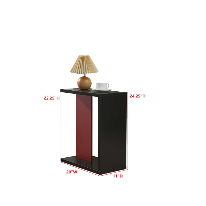 Table d'appoint moderne Meinte pour canapé Snack et ordinateur portable avec plateau en bois manufacturé, structure en métal, 24 po de hauteur - noir et rouge