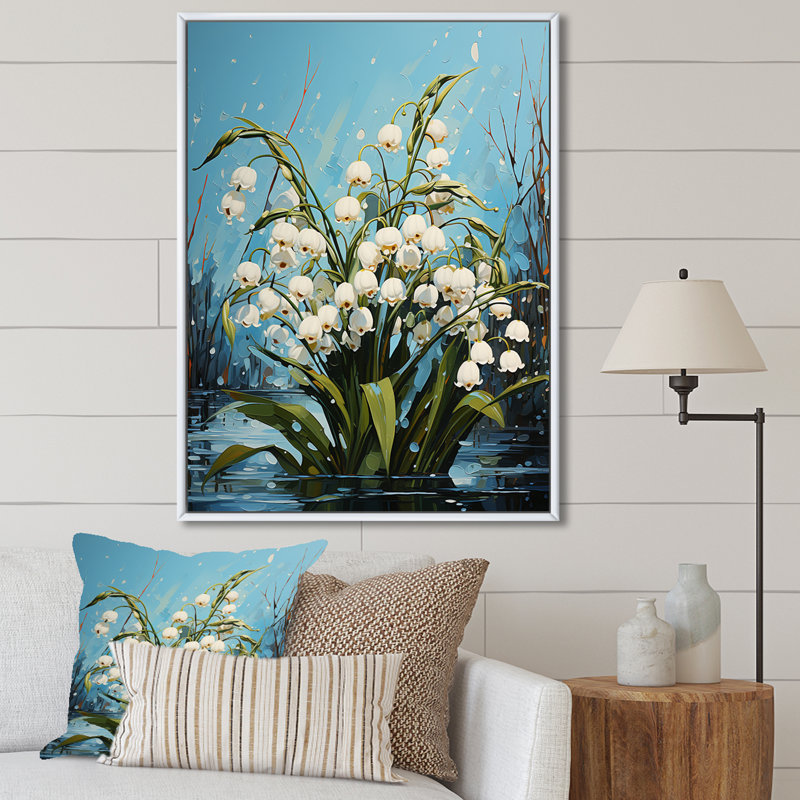 «Green Snowdrops», art mural sur toile, H 32 po x l 16 po, Cadre flottant blanc