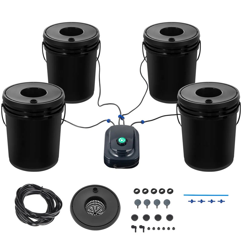 DWC Hydroponic System 5 Gal, 4 Buckets