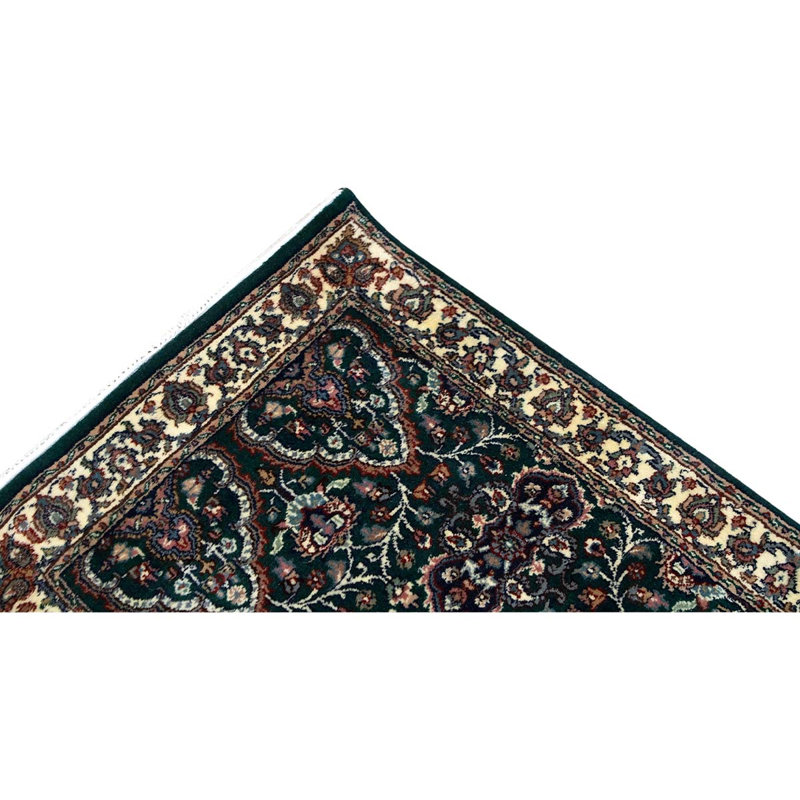 Tapis de couloir oriental vert / ivoire en laine noué à la main 2 pi 6 po x 8 pi