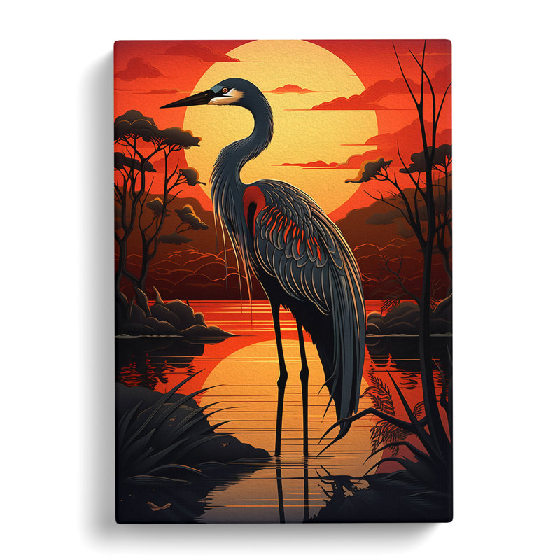Heron Art Deco Art No.2 - Wrapped Canvas, 50cm H x 35cm W x 3cm D
