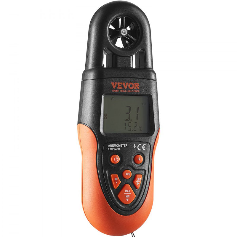 Bluetooth Handheld Anemometer, 14?-140?, Digital Wind Speed Metre Gauge with LED Backlight Screen, Measures Wind Velocity Wind Temperature Air Flow Wind Chill, for Surfing Drone Flying HVAC
