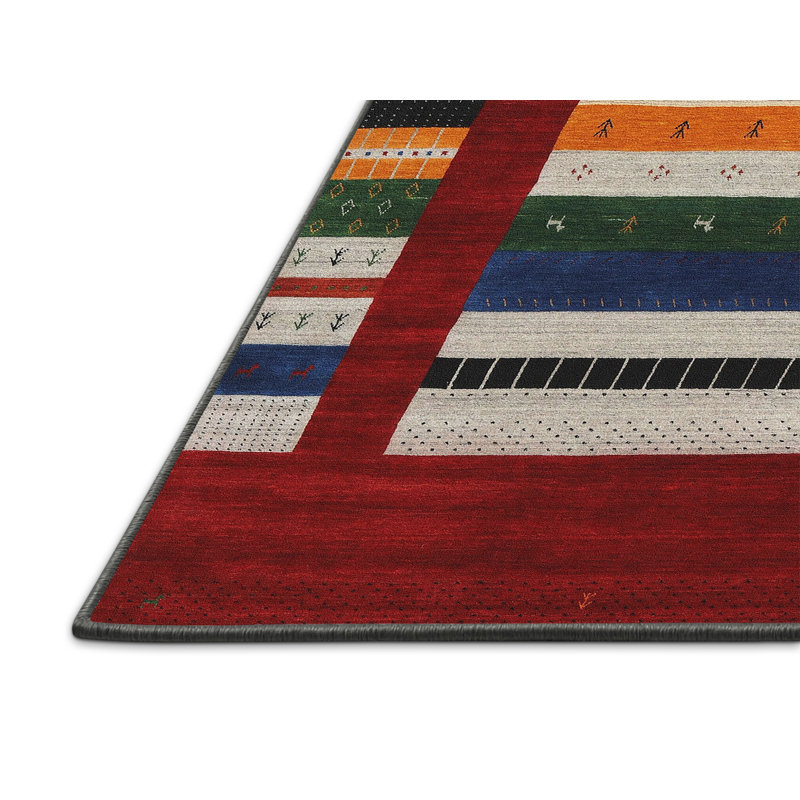 Tapis de zone rouge/beige contemporaine Wainberg, Rectangle 5 pi x 7 pi