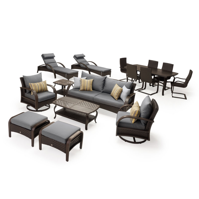 Kechia 16 Piece Complete Patio Set With Sunbrella Cushion Covers, Charcoal Grey Sunbrella®
