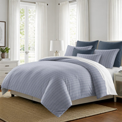 Walker Ticking Stripe Indigo/White Cotton Duvet Cover Set