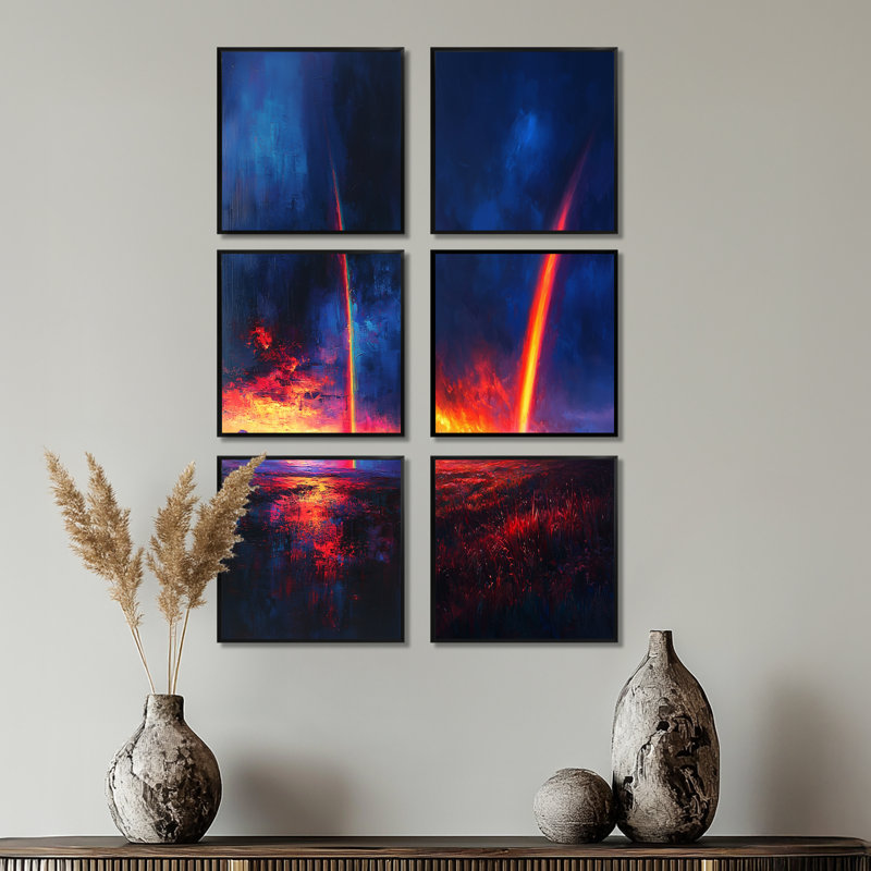 Arc-en-ciel après la tempête - paysages, ensemble de 6 impressions sur toile, Impression encadrée sans passe-partout, Noir