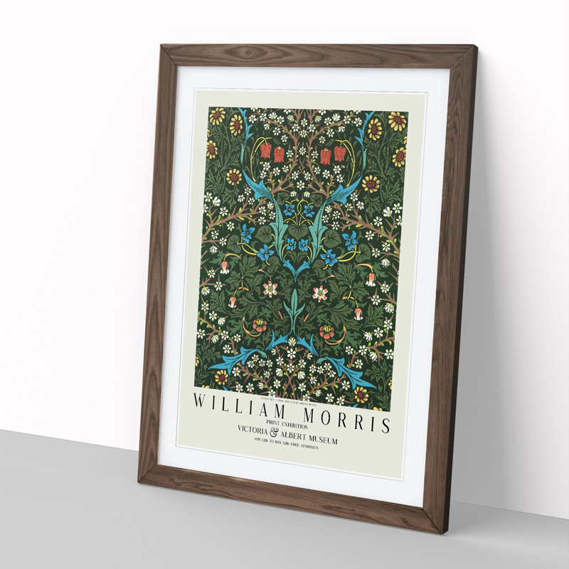 Tulip with Border by William Morris - Framed Print, 65cm H x 48cm W x 2cm D, Walnut