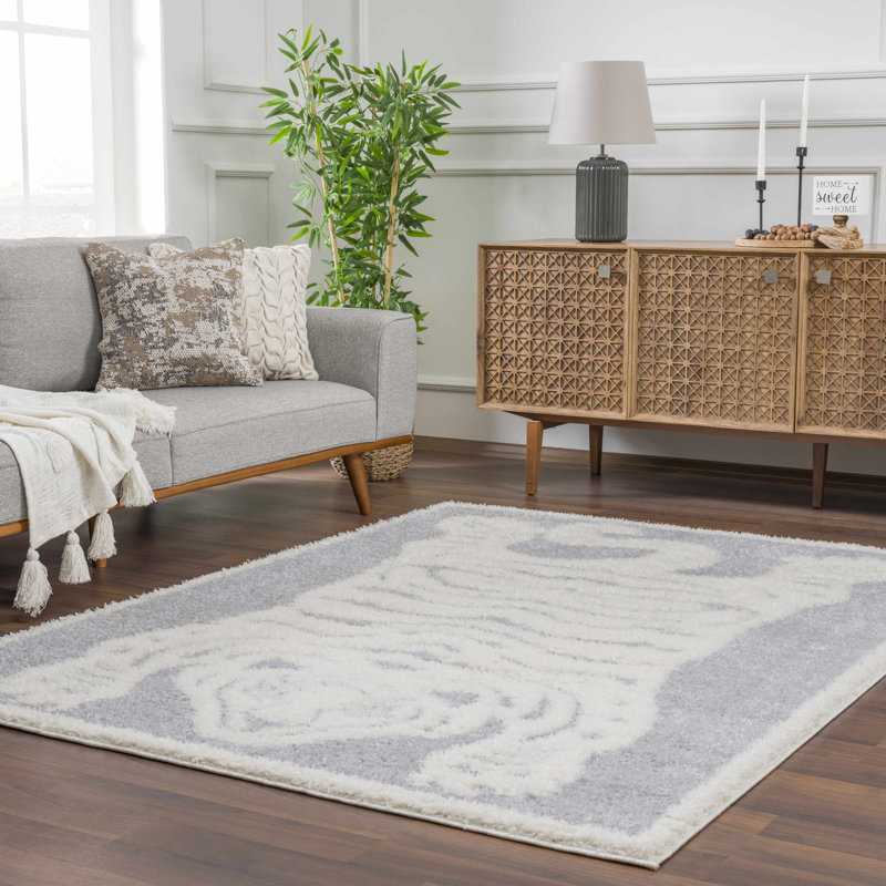 Tapis gris en polyester tissé à la machine Marilyn, Rectangle 6 pi 7 po x 9 pi