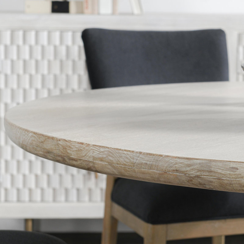 Hera Round Solid Wood Dining Table, White Washed