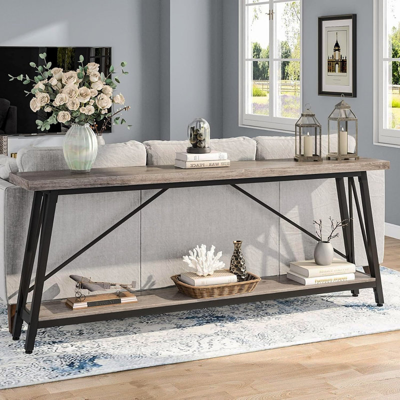 Table de salon industrielle 70,9 po gris clair et noir