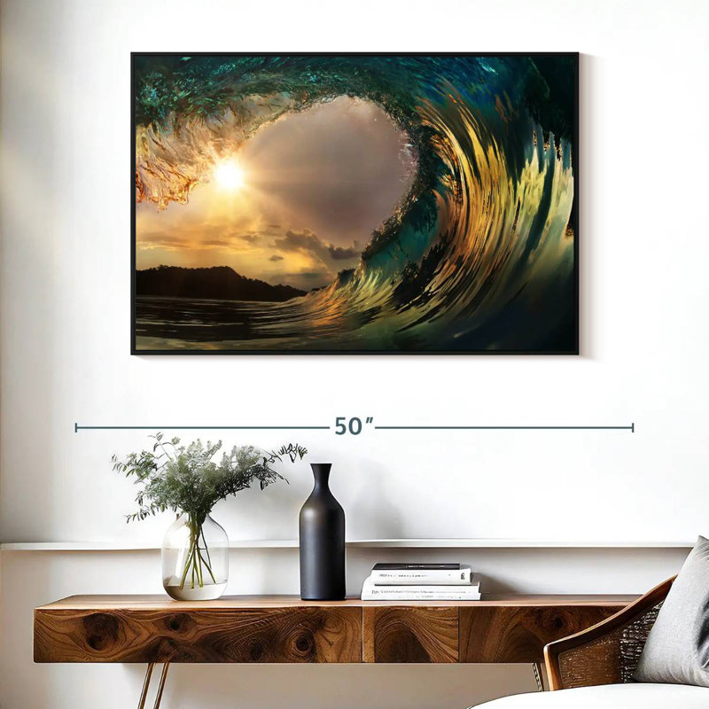 Cristal vague de l'océan, Cadre flottant noir, 40 po x 27 po