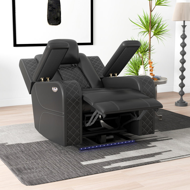 Fauteuil inclinable électrique 37,8 po en cuir végétalien à deux moteurs avec appui-tête réglable, éclairage à DEL, port USB et rangement pour accoudoirs