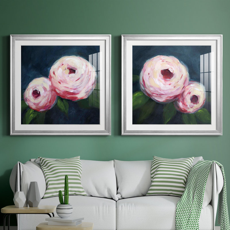 " Ethereal Blooms " 2 - Pieces, Silver Paper, 28" H x 28" W x 1" D, White