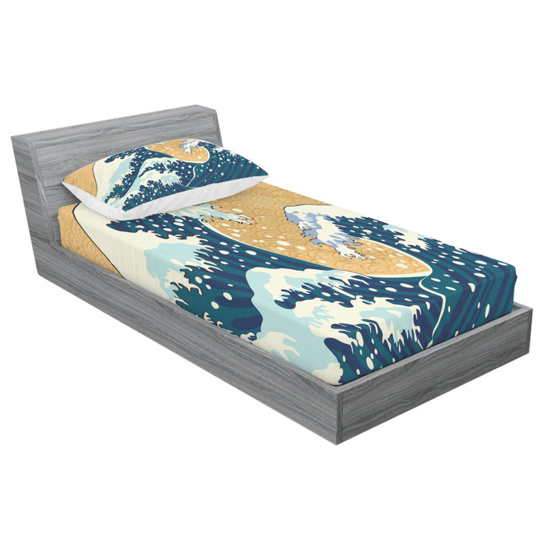 Ensemble de draps orage de mer au japon, Ensemble de draps pour lit simple TG avec drap-hou
